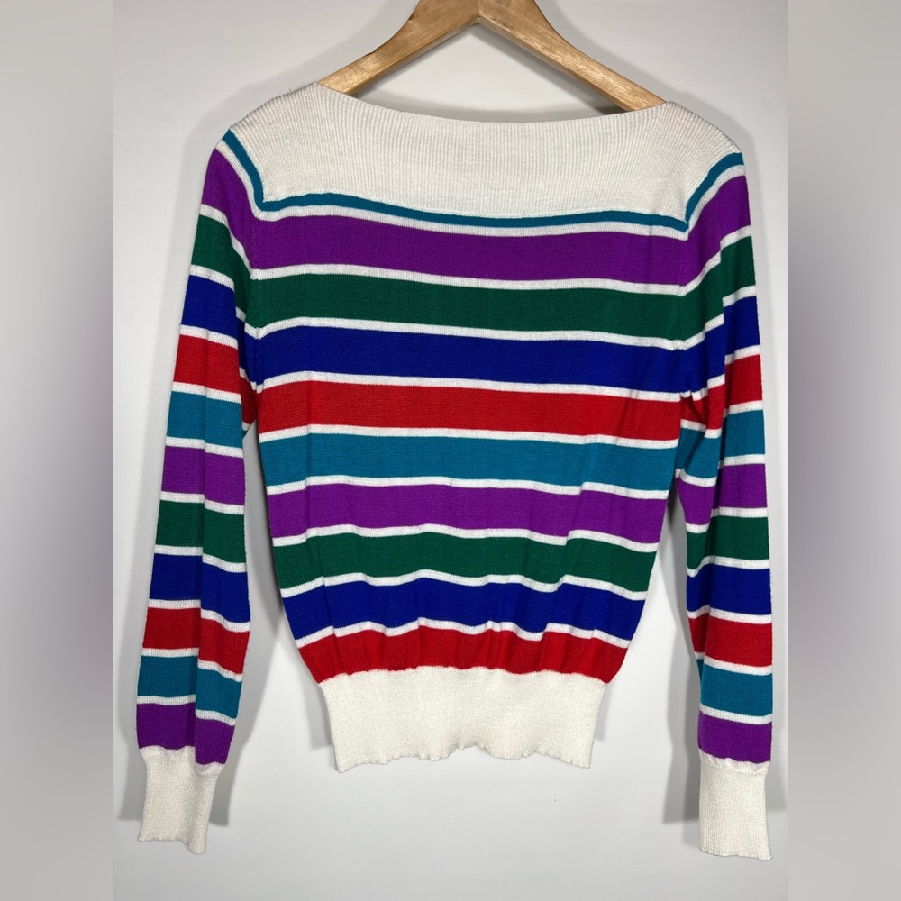 Vintage Espirit Lightweight Striped Multicolor Boatneck Sweater